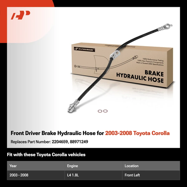 Front Driver Brake Hydraulic Hose for 2003-2008 Toyota Corolla
