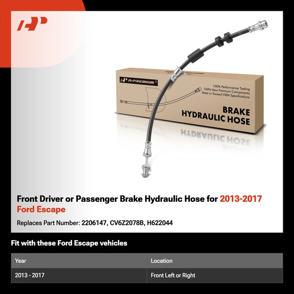 Front Driver or Passenger Brake Hydraulic Hose for 2013-2017 Ford Escape