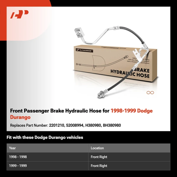 Front Passenger Brake Hydraulic Hose for 1998-1999 Dodge Durango