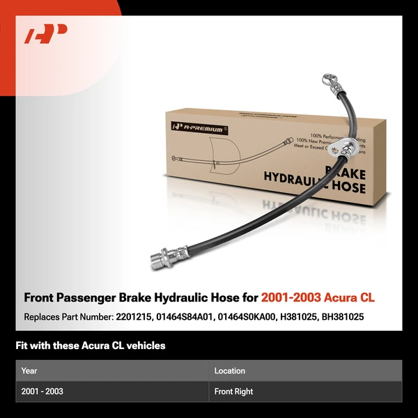 Front Passenger Brake Hydraulic Hose for 2001-2003 Acura CL