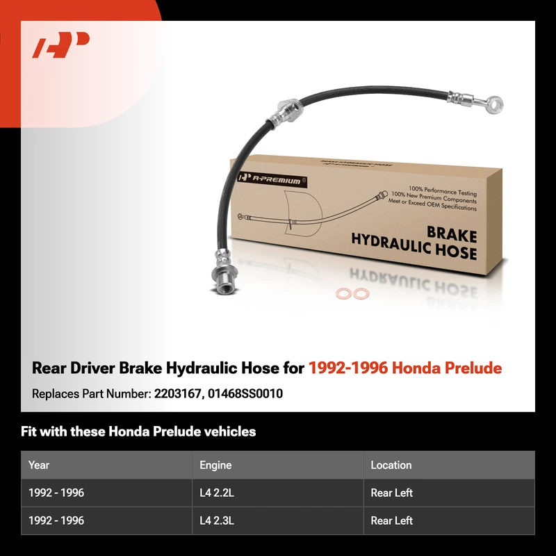 Rear Driver Brake Hydraulic Hose for 1992-1996 Honda Prelude
