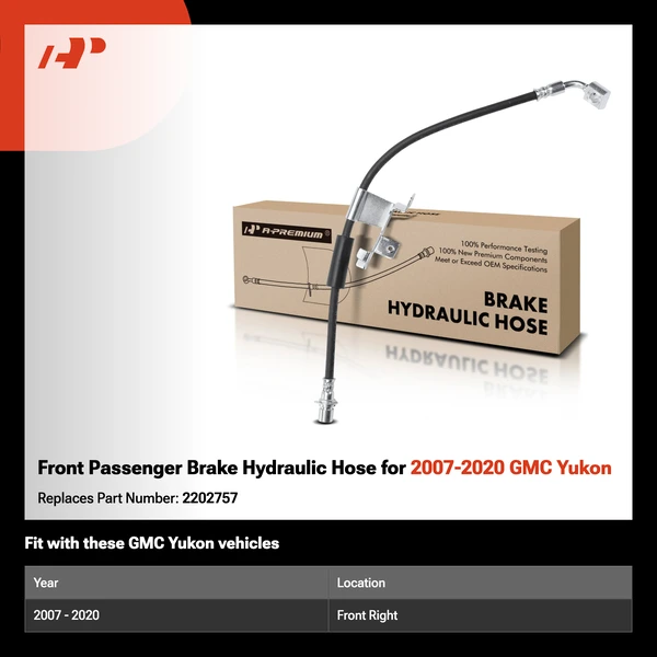 Front Passenger Brake Hydraulic Hose for 2007-2020 GMC Yukon