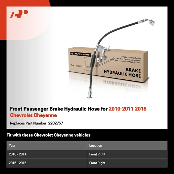 Front Passenger Brake Hydraulic Hose for 2010-2011 2016 Chevrolet Cheyenne