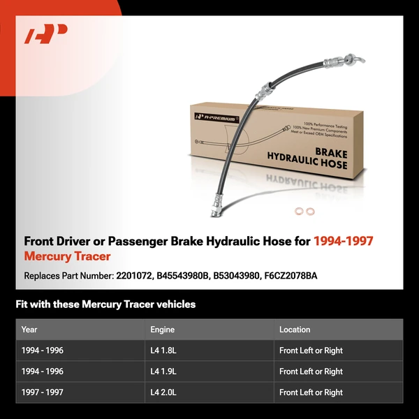 Front Driver or Passenger Brake Hydraulic Hose for 1994-1997 Mercury Tracer