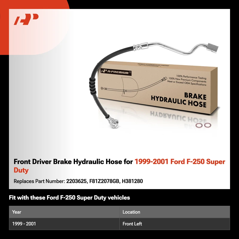 Front Driver Brake Hydraulic Hose for 1999-2001 Ford F-250 Super Duty