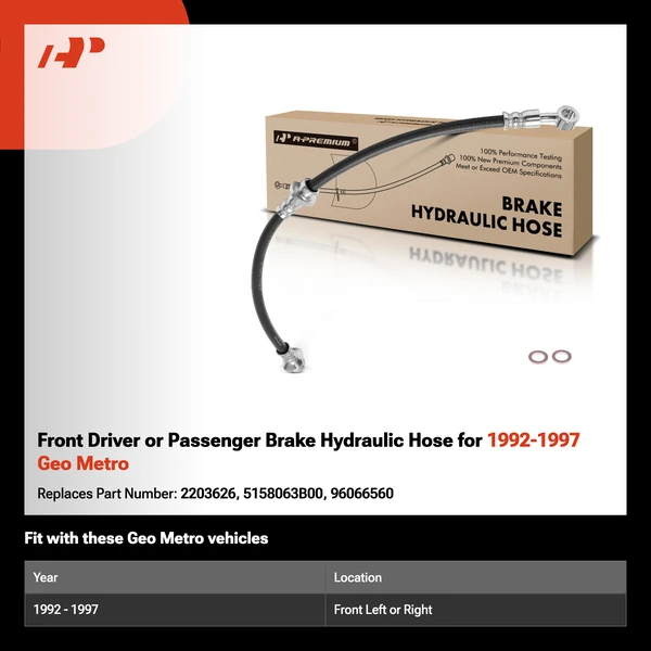 Front Driver or Passenger Brake Hydraulic Hose for 1992-1997 Geo Metro