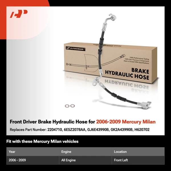 Front Driver Brake Hydraulic Hose for 2006-2009 Mercury Milan