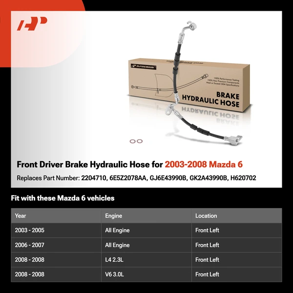 Front Driver Brake Hydraulic Hose for 2003-2008 Mazda 6