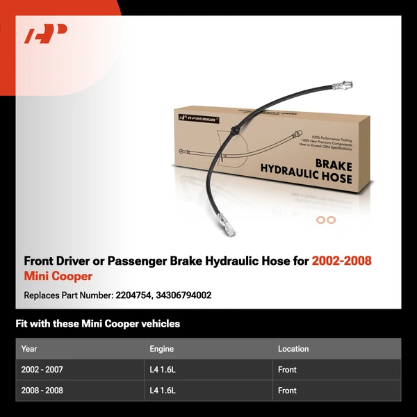 Front Driver or Passenger Brake Hydraulic Hose for 2002-2008 Mini Cooper