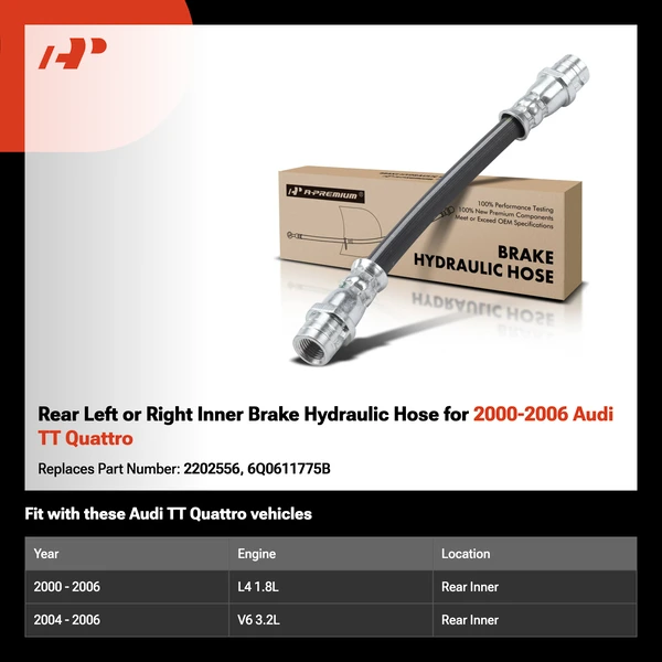 Rear Left or Right Inner Brake Hydraulic Hose for 2000-2006 Audi TT Quattro