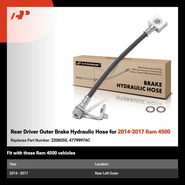Rear Driver Outer Brake Hydraulic Hose for 2014-2017 Ram 4500