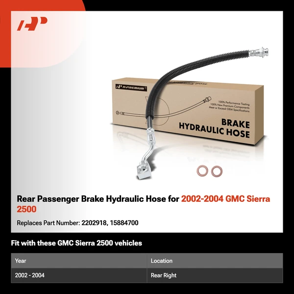 Rear Passenger Brake Hydraulic Hose for 2002-2004 GMC Sierra 2500