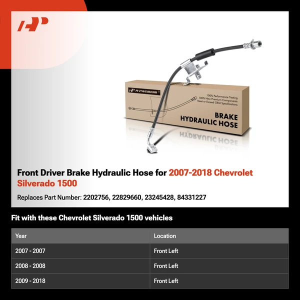 Front Driver Brake Hydraulic Hose for 2007-2018 Chevrolet Silverado 1500