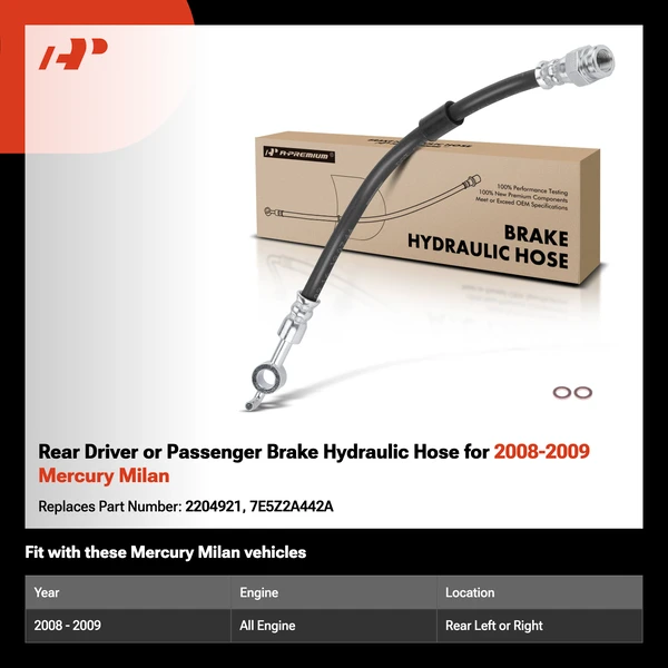 Rear Driver or Passenger Brake Hydraulic Hose for 2008-2009 Mercury Milan
