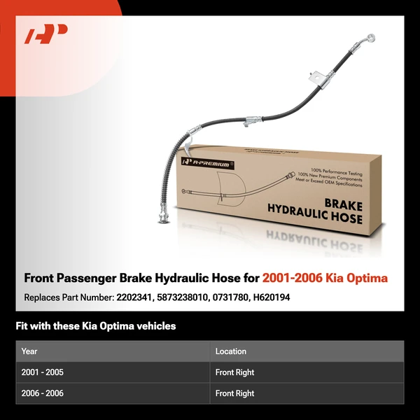 Front Passenger Brake Hydraulic Hose for 2001-2006 Kia Optima
