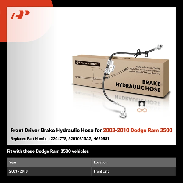 Front Driver Brake Hydraulic Hose for 2003-2010 Dodge Ram 3500