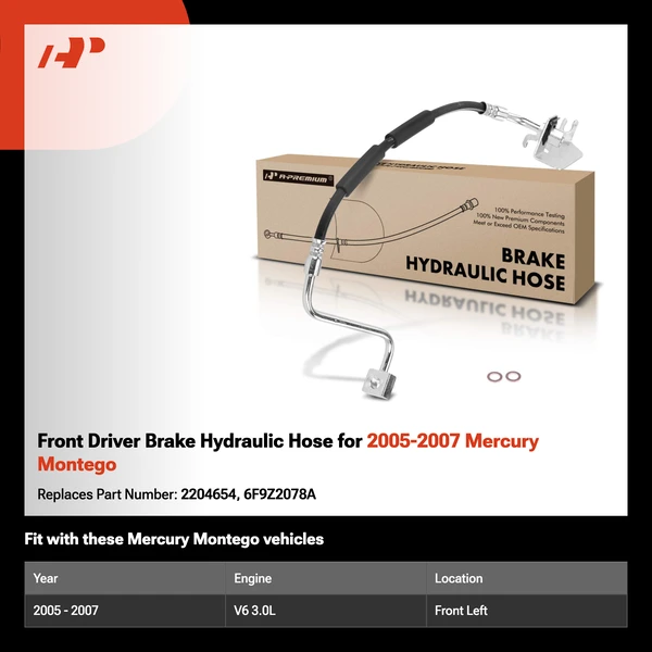 Front Driver Brake Hydraulic Hose for 2005-2007 Mercury Montego