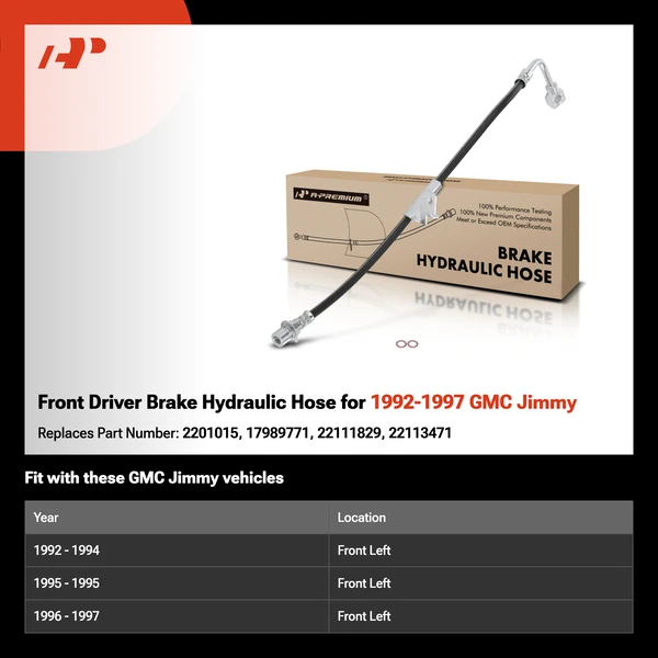 Front Driver Brake Hydraulic Hose for 1992-1997 GMC Jimmy
