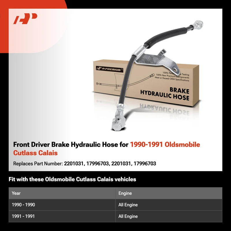 Front Driver Brake Hydraulic Hose for 1990-1991 Oldsmobile Cutlass Calais