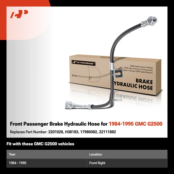 Front Passenger Brake Hydraulic Hose for 1984-1995 GMC G2500