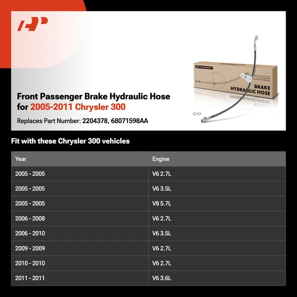 Front Passenger Brake Hydraulic Hose for 2005-2011 Chrysler 300