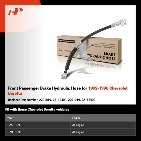Front Passenger Brake Hydraulic Hose for 1992-1996 Chevrolet Beretta