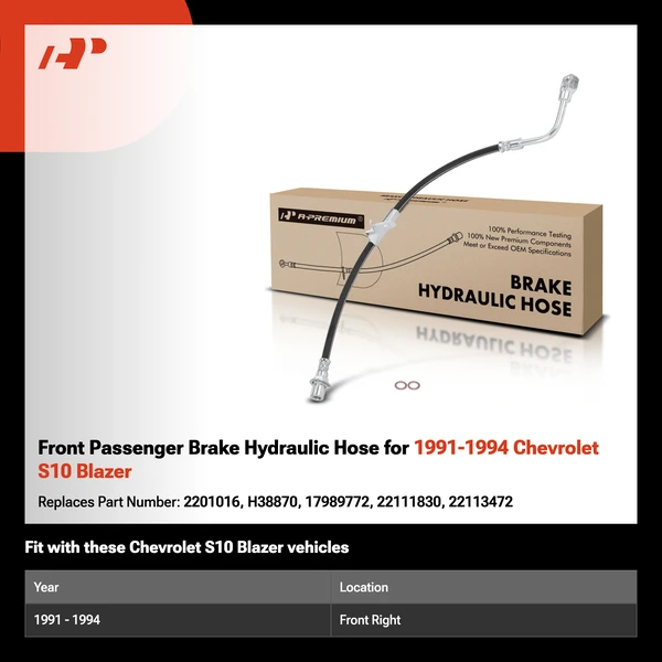Front Passenger Brake Hydraulic Hose for 1991-1994 Chevrolet S10 Blazer