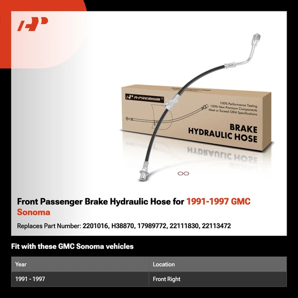 Front Passenger Brake Hydraulic Hose for 1991-1997 GMC Sonoma