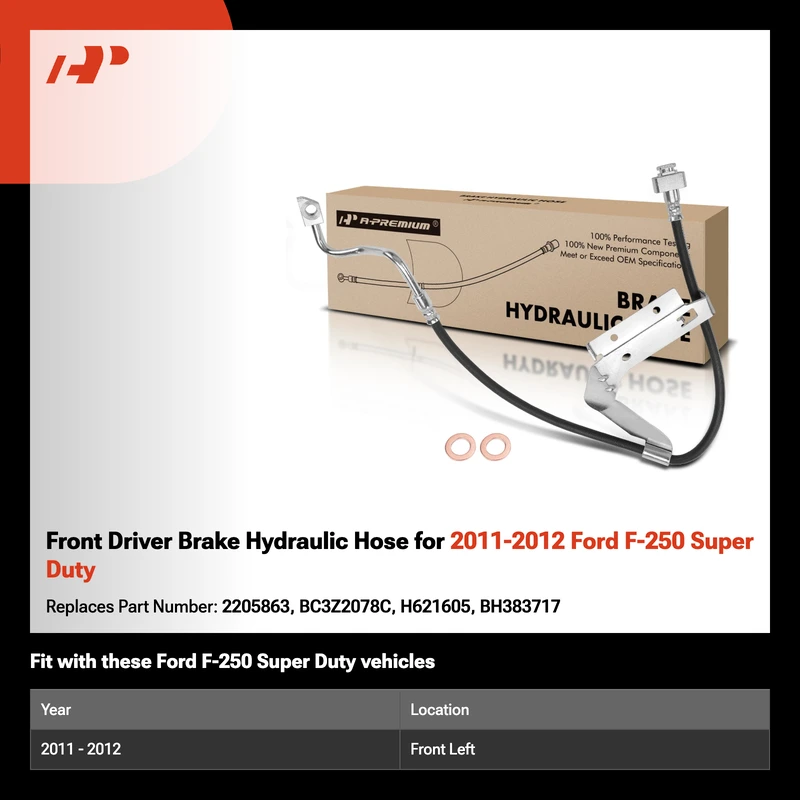 Front Driver Brake Hydraulic Hose for 2011-2012 Ford F-250 Super Duty