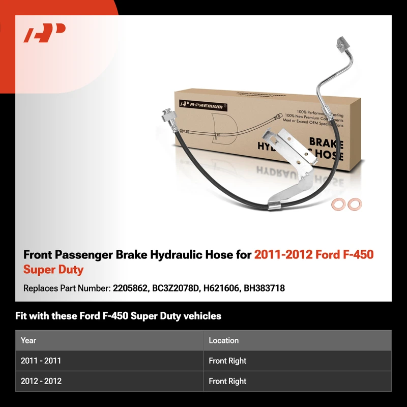 Front Passenger Brake Hydraulic Hose for 2011-2012 Ford F-450 Super Duty