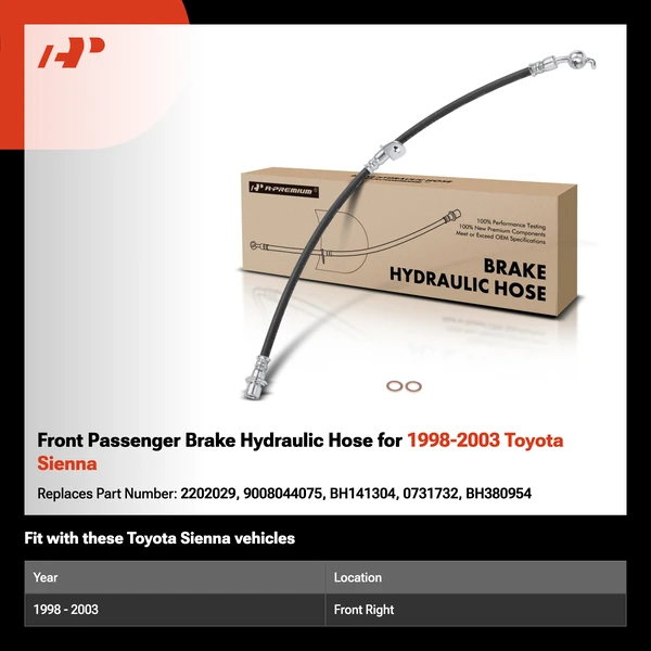 Front Passenger Brake Hydraulic Hose for 1998-2003 Toyota Sienna