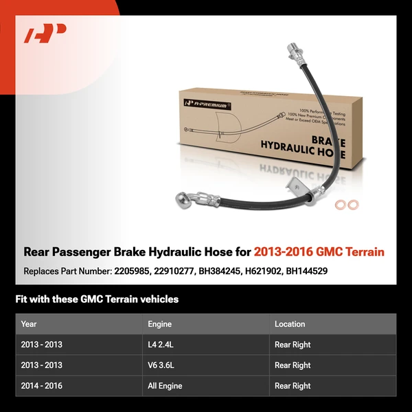 Rear Passenger Brake Hydraulic Hose for 2013-2016 GMC Terrain