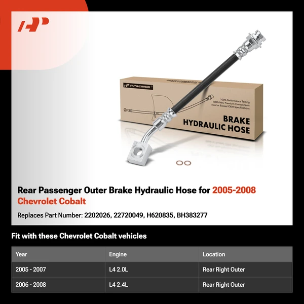 Rear Passenger Outer Brake Hydraulic Hose for 2005-2008 Chevrolet Cobalt