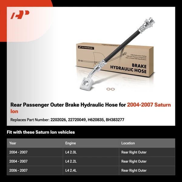 Rear Passenger Outer Brake Hydraulic Hose for 2004-2007 Saturn Ion