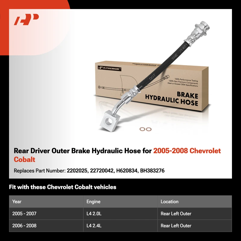 Rear Driver Outer Brake Hydraulic Hose for 2005-2008 Chevrolet Cobalt
