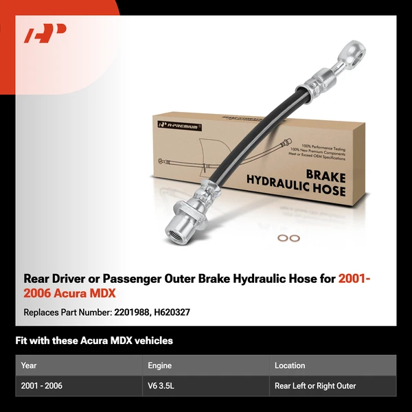 Rear Driver or Passenger Outer Brake Hydraulic Hose for 2001-2006 Acura MDX