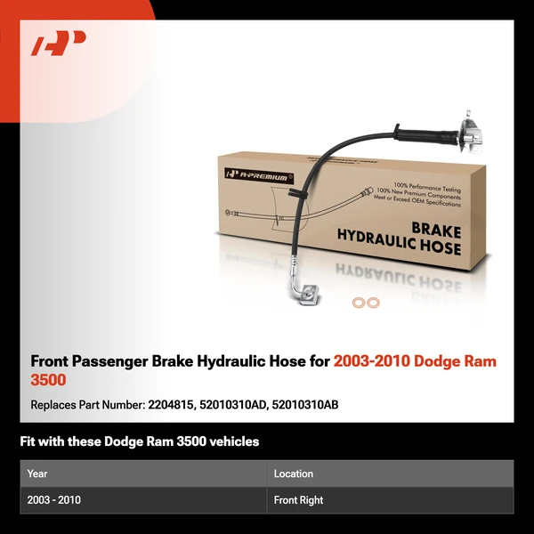 Front Passenger Brake Hydraulic Hose for 2003-2010 Dodge Ram 3500