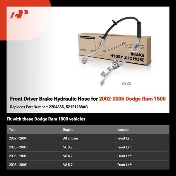 Front Driver Brake Hydraulic Hose for 2002-2005 Dodge Ram 1500