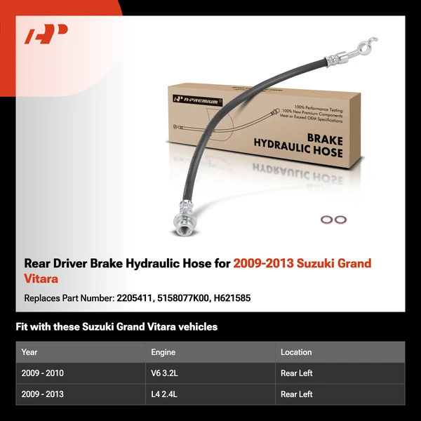 Rear Driver Brake Hydraulic Hose for 2009-2013 Suzuki Grand Vitara