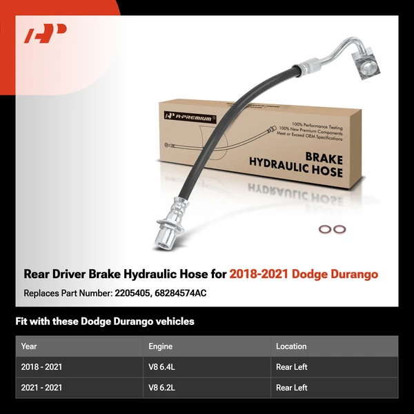 Rear Driver Brake Hydraulic Hose for 2018-2021 Dodge Durango