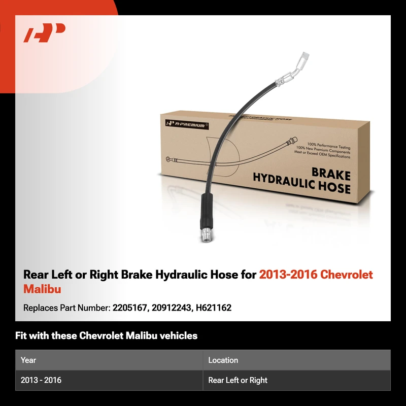 Rear Left or Right Brake Hydraulic Hose for 2013-2016 Chevrolet Malibu