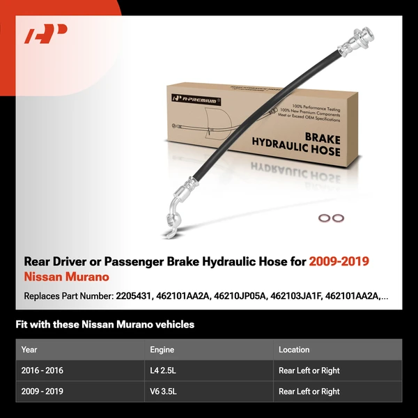 Rear Driver or Passenger Brake Hydraulic Hose for 2009-2019 Nissan Murano