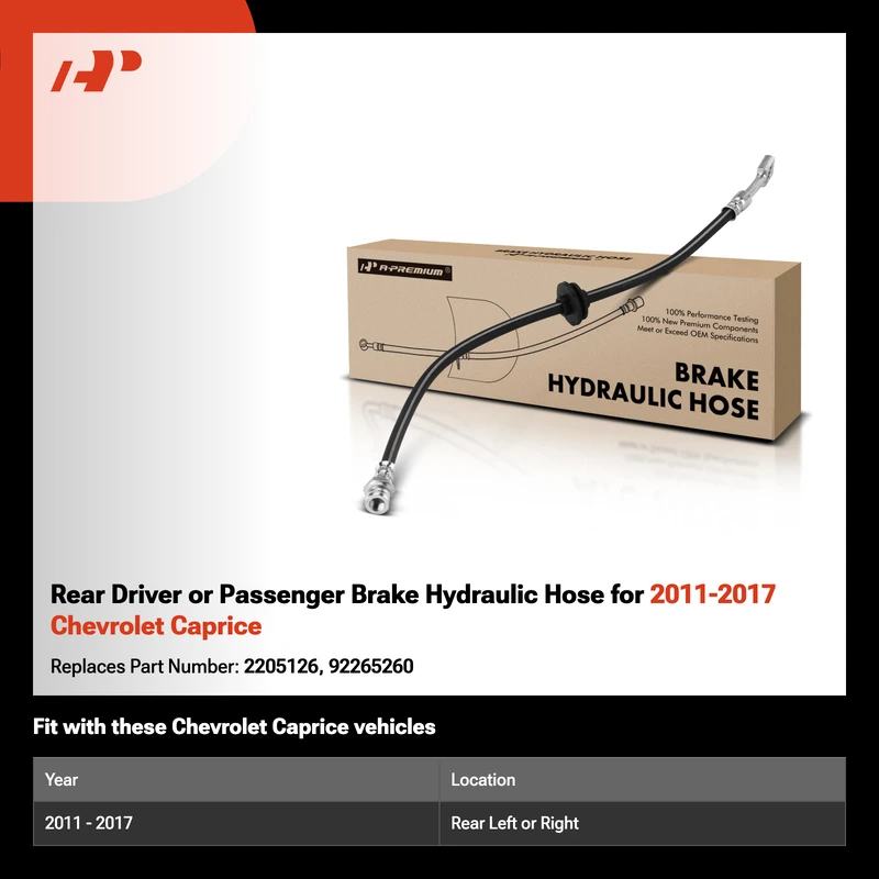 Rear Driver or Passenger Brake Hydraulic Hose for 2011-2017 Chevrolet Caprice