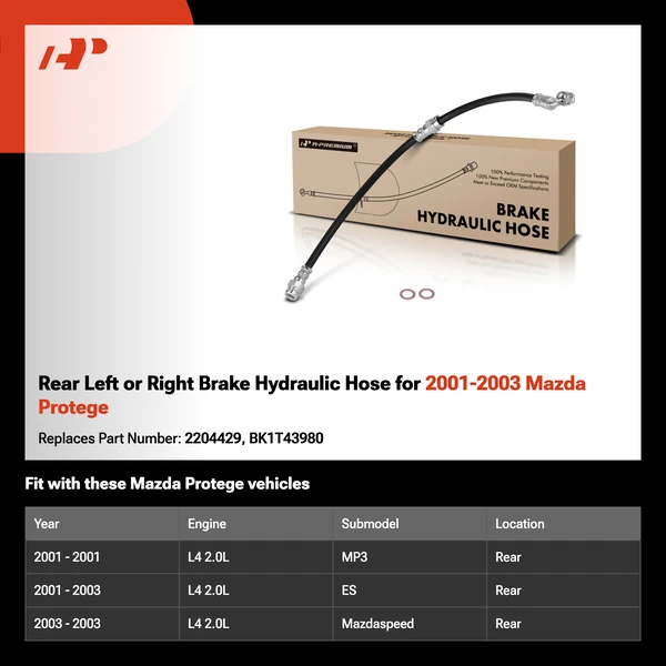Rear Left or Right Brake Hydraulic Hose for 2001-2003 Mazda Protege