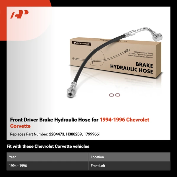 Front Driver Brake Hydraulic Hose for 1994-1996 Chevrolet Corvette