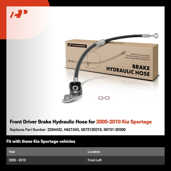 Front Driver Brake Hydraulic Hose for 2005-2010 Kia Sportage