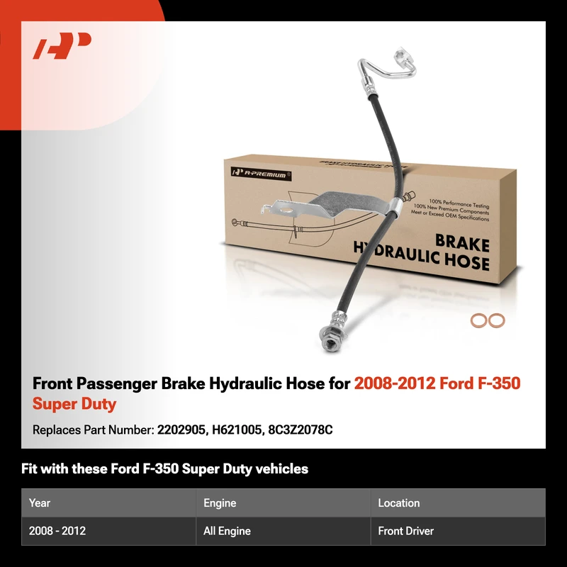 Front Passenger Brake Hydraulic Hose for 2008-2012 Ford F-350 Super Duty