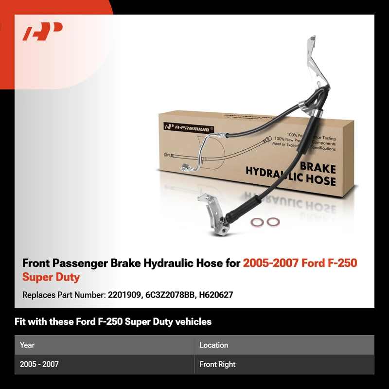 Front Passenger Brake Hydraulic Hose for 2005-2007 Ford F-250 Super Duty
