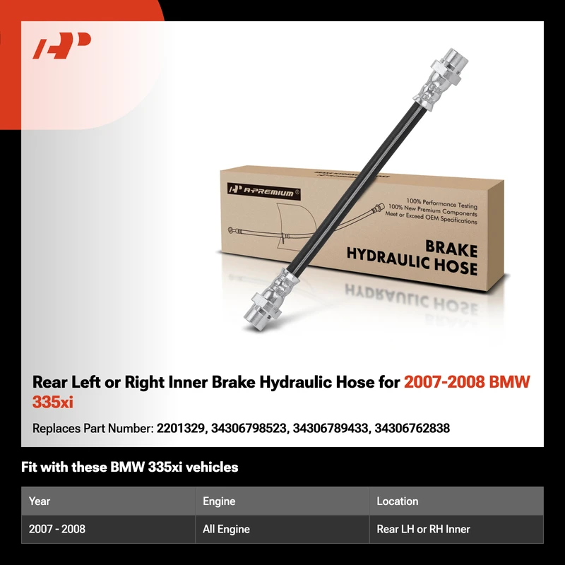Rear Left or Right Inner Brake Hydraulic Hose for 2007-2008 BMW 335xi