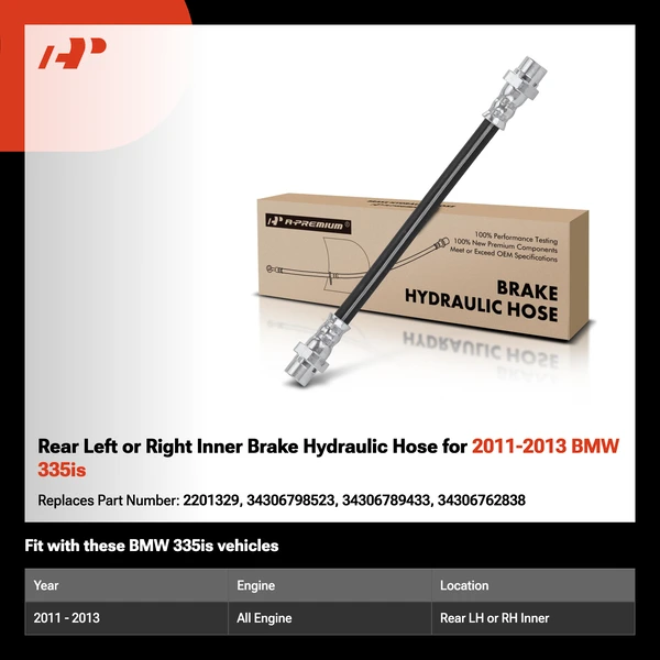 Rear Left or Right Inner Brake Hydraulic Hose for 2011-2013 BMW 335is